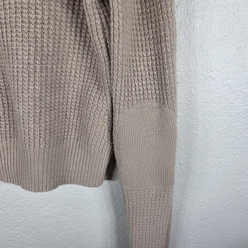 BCBG Maxazria Tan Waffle Knit Sweater M Long Sleeve Cropped Wool Cashmere - Picture 13 of 16